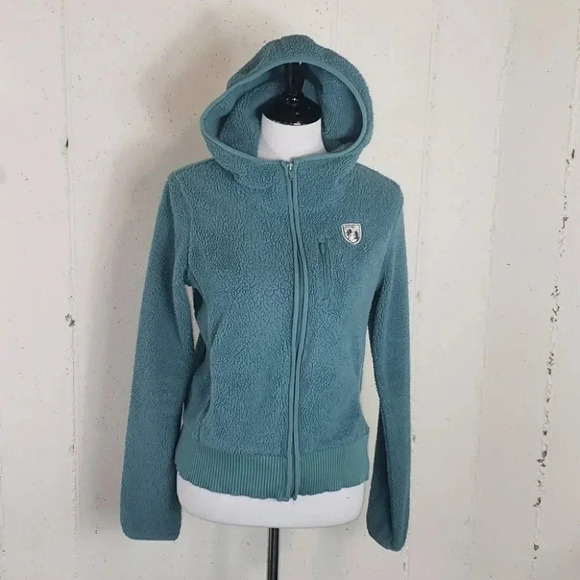 AEO M teal fuzzy front zip hooded Jacket - Picture 1 of 6